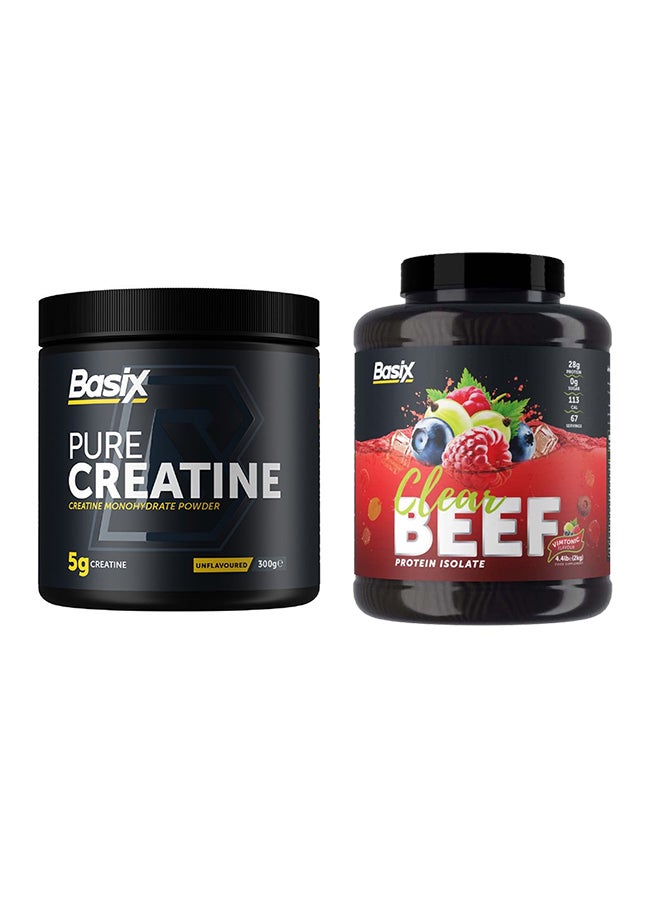 Basix Exclusive Bunde Offer - Beef Protein Isolate Vimtonic Flavour 4.4lb and Pure Creatine Unflavored 300 Gm - Image 1